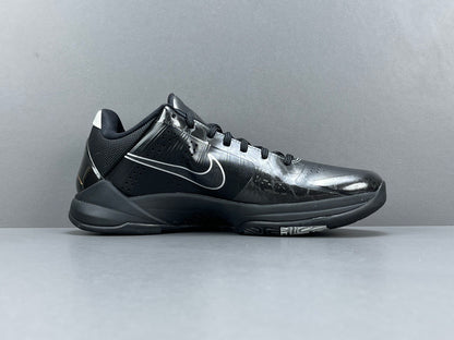 Nike Kobe 5 Blackout low-top basketball shoes in all-black stealth design colorway
