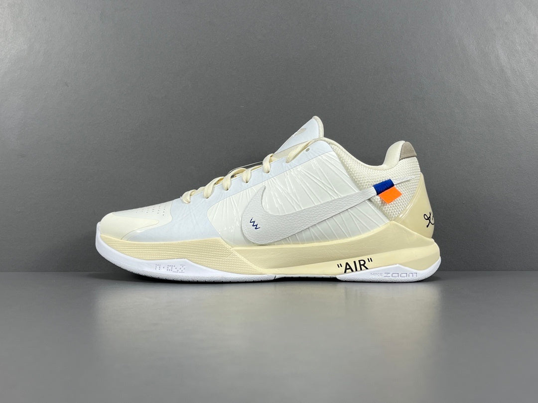 Nike Kobe 5 x Off-White collaborative basketball shoes with deconstructed design details
