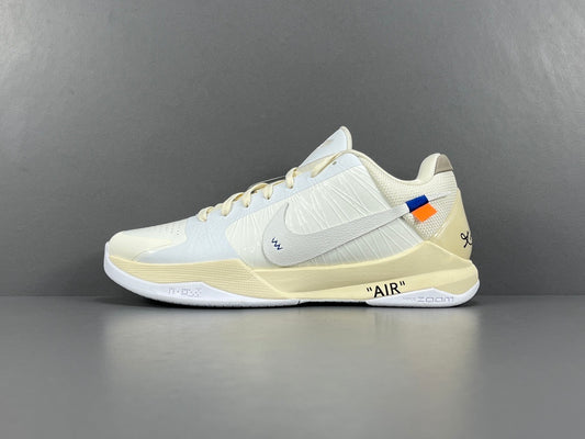 Nike Kobe 5 x Off-White collaborative basketball shoes with deconstructed design details
