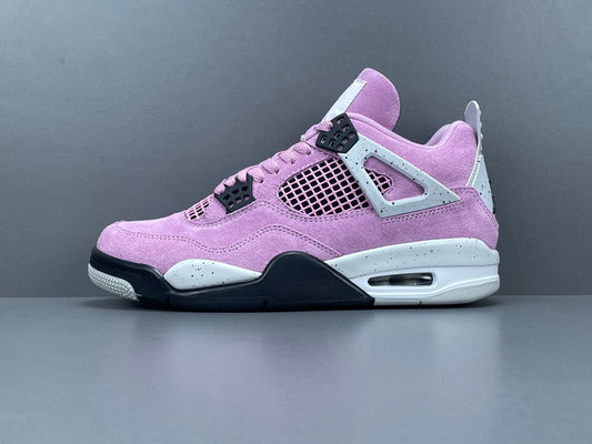 Air Jordan 4 Orchid sneakers side view pastel pink retro basketball shoes iconic style

