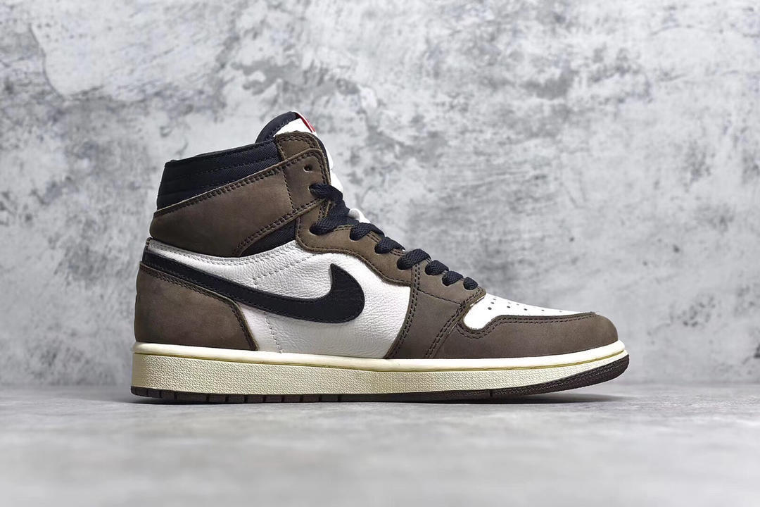 Jordan 1 High Travis Scott sneakers featuring iconic reverse Swoosh and premium design