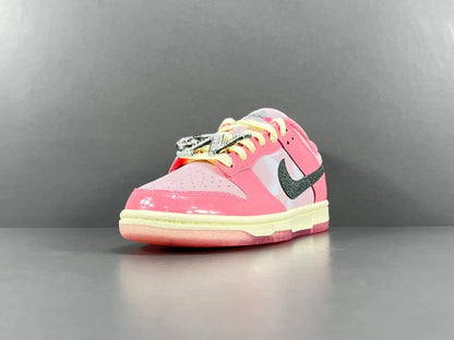 Nike Dunk x Barbie low top sneaker hot pink white side view