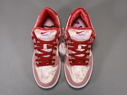 Nike SB Dunk Low Strangelove Skateboards pink velvet sneaker with heart embroidery limited edition Valentine’s Day collaboration