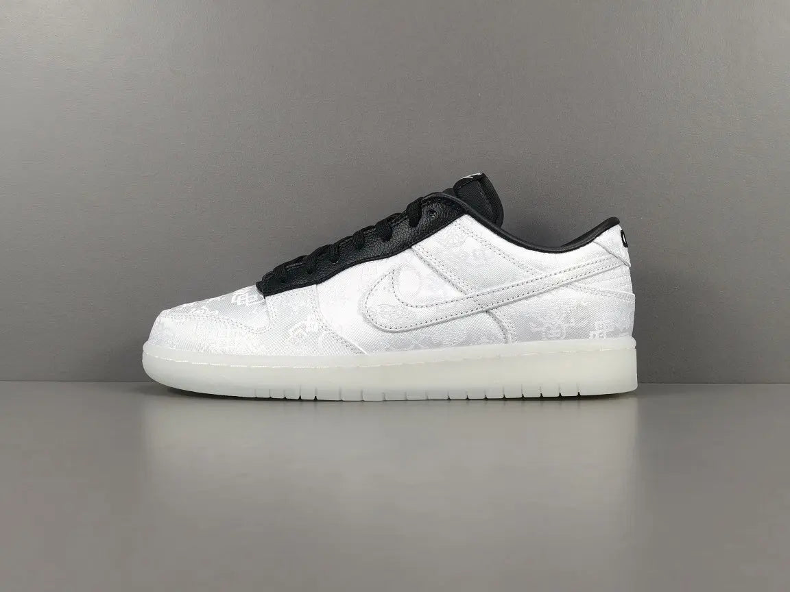 Nike Dunk Fragment White triple white low top sneaker clean side view