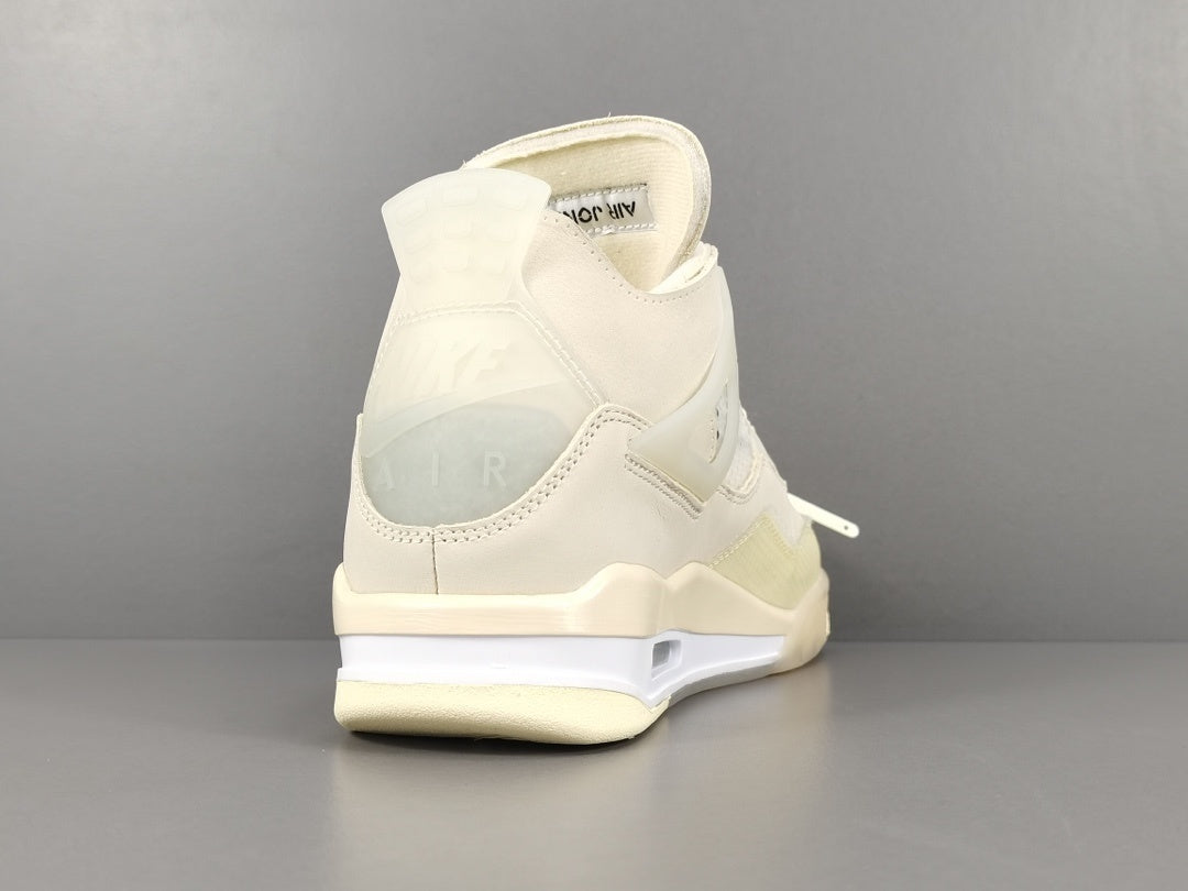 Off-White Jordan 4 Sail sneaker with translucent cage details and zip tie
