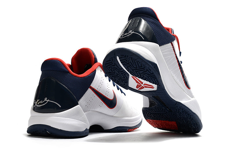 Nike Kobe 5 Protro USA edition basketball shoes in red, white, and blue colors
