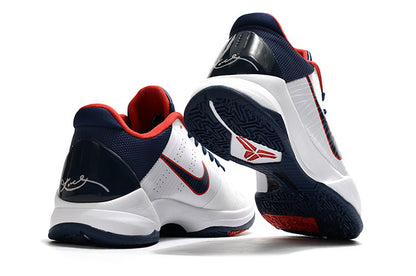 Nike Kobe 5 Protro USA edition basketball shoes in red, white, and blue colors
