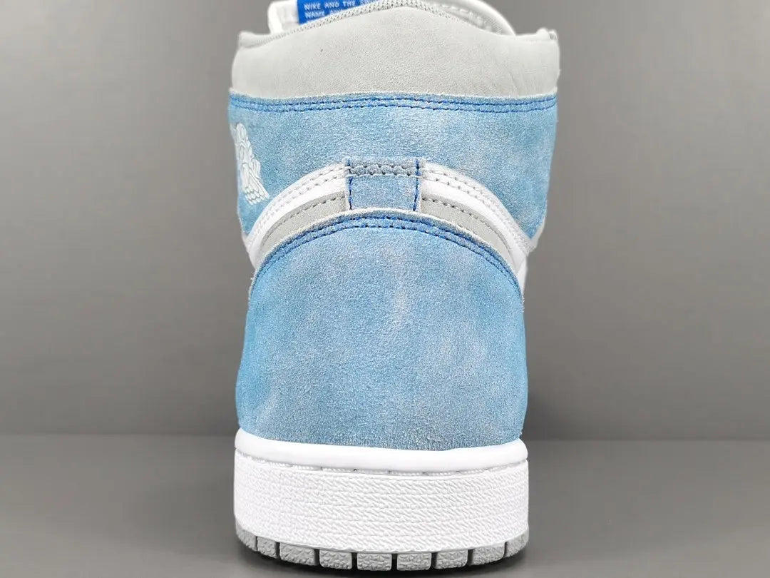 Air Jordan 1 High OG Hyper Royal side view blue suede grey Swoosh sneaker
