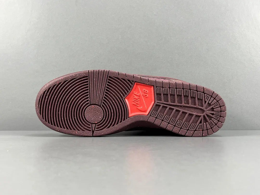 Nike SB Dunk City of Love Burgundy Crush sneakers side view premium burgundy suede