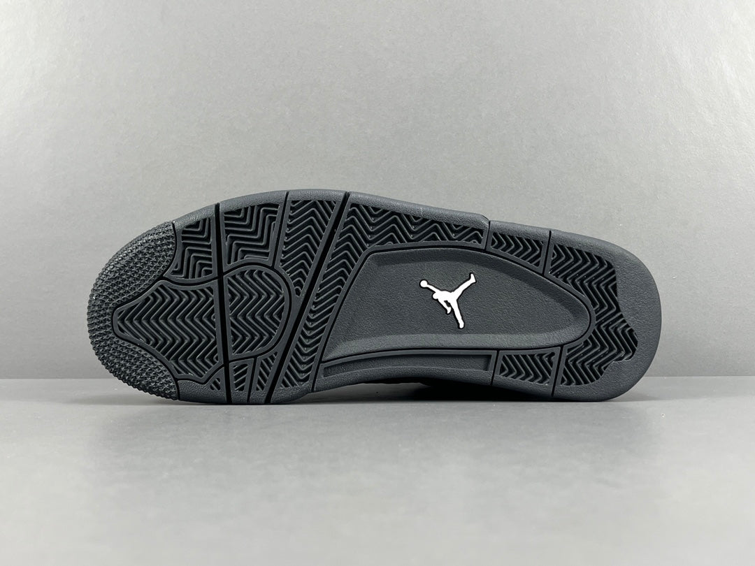 Air Jordan 4 Black Cat sneakers in all-black suede, retro basketball shoes