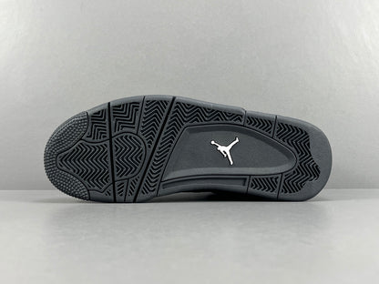 Air Jordan 4 Black Cat sneakers in all-black suede, retro basketball shoes