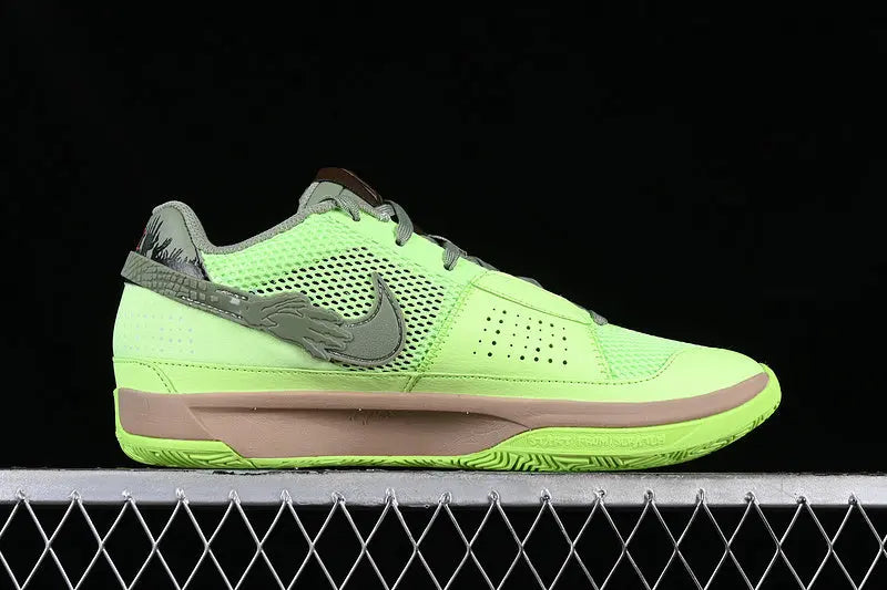 nike ja 1 x halloween zombie basketball shoes side view with spooky halloween colorway and edgy design