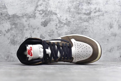 Jordan 1 High Travis Scott sneakers featuring iconic reverse Swoosh and premium design