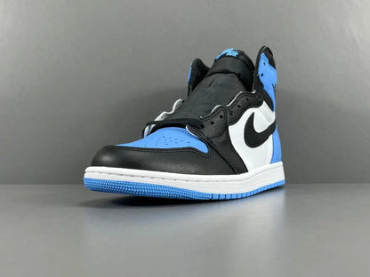 Air Jordan 1 High OG UNC Toe side view black white university blue sneaker