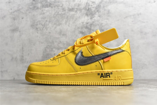 Nike Air Force 1 x Off-White ICA University Gold with deconstructed design details
