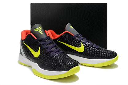Nike Kobe 6 Supreme Chaos sneakers with bold yellow and purple low-top design.

