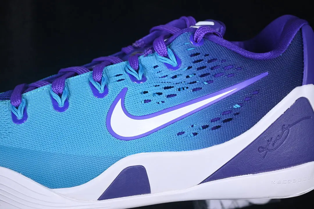 Nike Kobe 9 Elite Low EM Protro Draft Day purple and teal gradient basketball sneakers