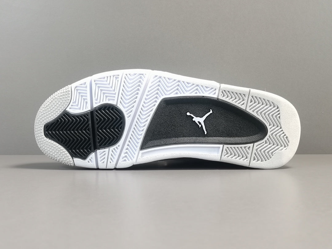 Air Jordan 4 Military Black sneakers with white leather and black accents, retro basketball shoes