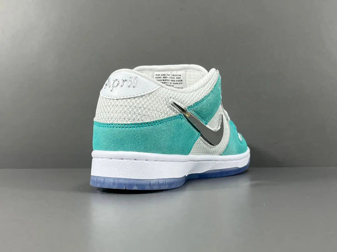 Nike SB Dunk April Skateboards white chrome swoosh low top sneaker