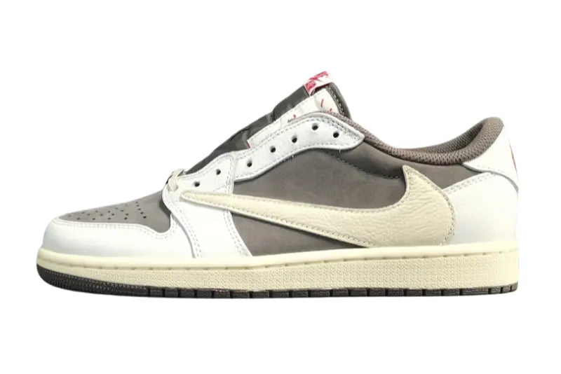 "Jordan 1 Low x Travis Scott Reverse Mocha – Mocha suede, reverse Swoosh, Cactus Jack branding, and vintage sail accents."